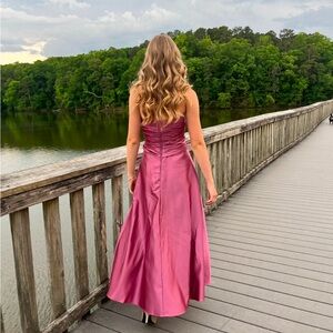 David’s Bridal Prom Dress Dusty Pink Satin Gown with Embroidery